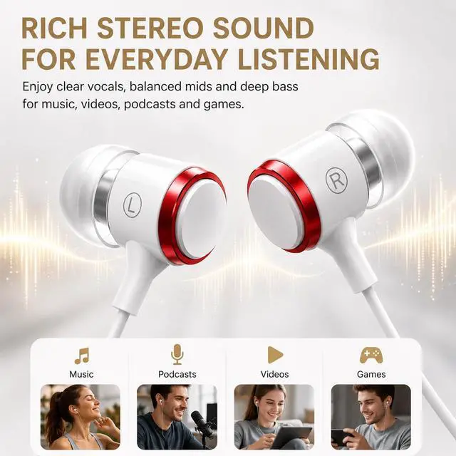Alt view image 2 of 5 - Rosmas Wired Headphones with case, 3.5mm Audio Jack, Noise Isolating HiFi Stereo Earphones with Mic, Volume Control & Clear Calls for Laptop/Chromebook/Kindle/Switch/Android /MP3 School Use(White)