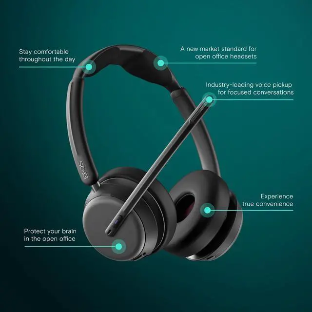 Alt view image 2 of 5 - EPOS Impact 1061T ANC - Premium Open Office Headset with Hybrid Adaptive ANC, EPOS AI Microphone Technology, and Multipoint Connectivity