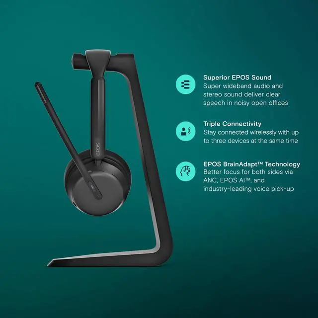 Alt view image 3 of 5 - EPOS Impact 1061T ANC - Premium Open Office Headset with Hybrid Adaptive ANC, EPOS AI Microphone Technology, and Multipoint Connectivity