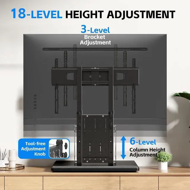 Alt view image 4 of 5 - BEISHI Universal Swivel TV Stand with Pegboard Storage,Height Adjustable Table top TV Stand Mount for 42-90 Inch TVs,up to 150 lbs with Large Wooden Base for Stability,Max VESA 600x400mm (Black)