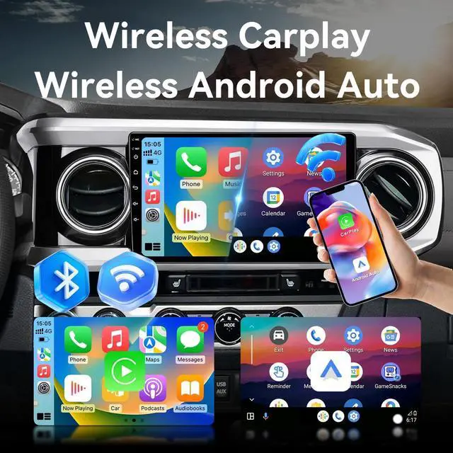 Alt view image 2 of 5 - Android 13 Car Stereo Head Unit Compatible with Toyota Tacoma 2016-2021, 10" Touch Screen Car Radio with Wireless CarPlay&Android Auto, GPS/FM/WiFi/Bluetooth, 1080P Reverse Camera, SWC