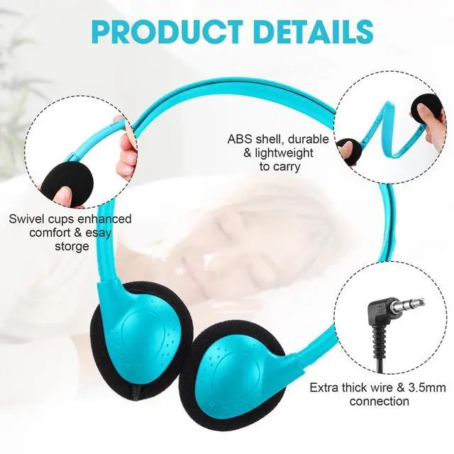 Alt view image 5 of 5 - Konohan 30 Pack Headphones Bulk Headphone for School Classroom Student Wired Headphones Adjustable with 3.5 mm Jack for Adults (Sky Blue)