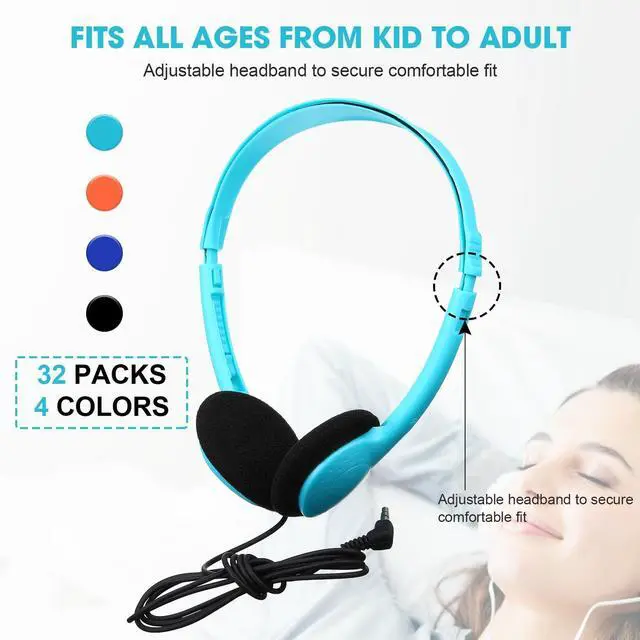 Alt view image 4 of 5 - Konohan 30 Pack Headphones Bulk Headphone for School Classroom Student Wired Headphones Adjustable with 3.5 mm Jack for Adults (Sky Blue)
