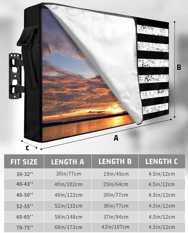 Alt view image 2 of 5 - Lsrtoss Black American Flag Weatherproof Outdoor TV Cover 52-55 Inch, Black White Star Striped Enclosure with Zipper & Roll Up Front Flap