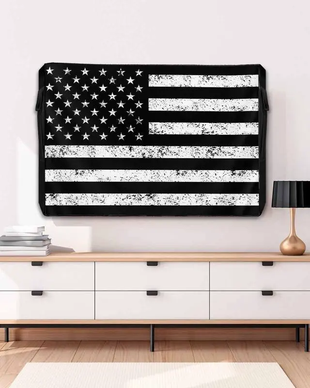 Alt view image 5 of 5 - Lsrtoss Black American Flag Weatherproof Outdoor TV Cover 52-55 Inch, Black White Star Striped Enclosure with Zipper & Roll Up Front Flap