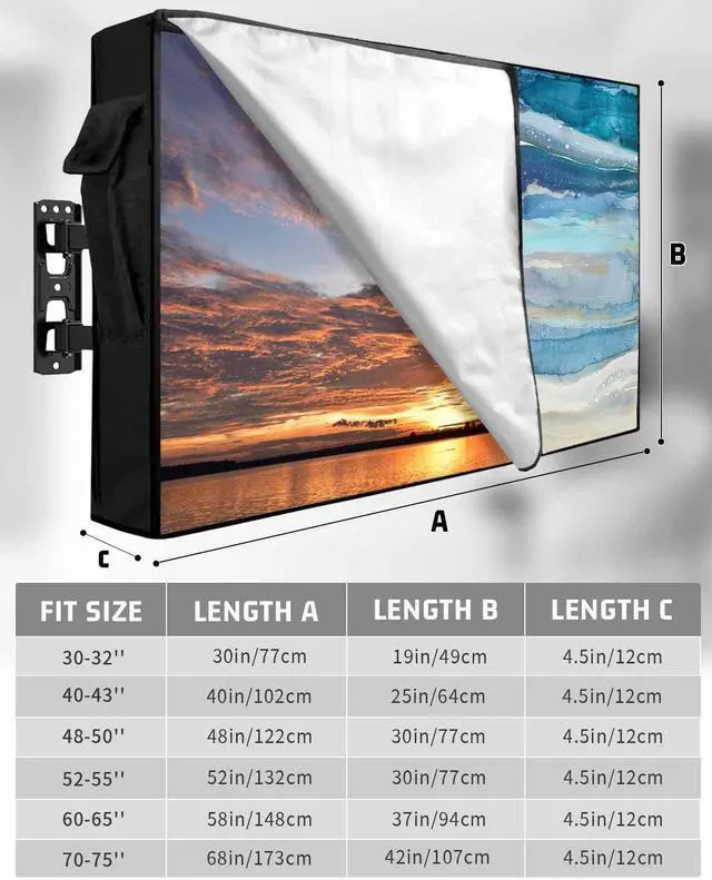 Alt view image 2 of 5 - Lsrtoss Outdoor TV Cover 60-65 Inch Weatherproof, Blue Coastal Outdoor TV Enclosure with Zipper & Roll Up Front Flap, Summer Beach Nautical Abstract Art Waterproof TV Covers for Outside Flat Screen TV