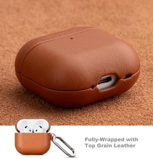 Alt view image 4 of 5 - LOPIE Handmade Case for AirPods 4 / AirPods 4 with Active Noise Cancellation Leather Case Clip & Cleaner Kit, Fully-Wrapped with Top Grain Leather, Protective Hard Cover for Gen 4 Air Pods - Brown