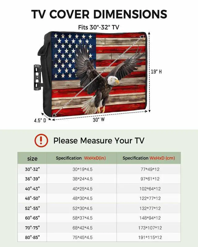 Alt view image 2 of 5 - American Flag Outdoor TV Cover 40"-43" Waterproof & Weatherproof TV Cover for Outside 600D Thick TVs Enclosure Eagle Blue Red USA Flag Retro Flat Television Display Screen Protector with Pocket