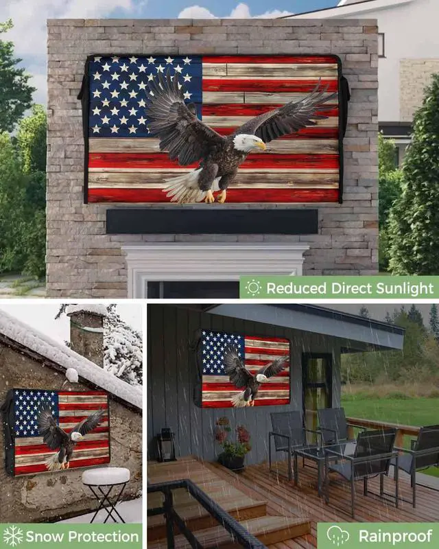 Alt view image 5 of 5 - American Flag Outdoor TV Cover 40"-43" Waterproof & Weatherproof TV Cover for Outside 600D Thick TVs Enclosure Eagle Blue Red USA Flag Retro Flat Television Display Screen Protector with Pocket