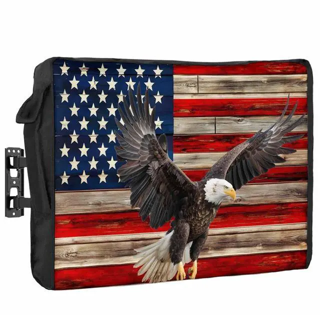 Main image of American Flag Outdoor TV Cover 40"-43" Waterproof & Weatherproof TV Cover for Outside 600D Thick TVs Enclosure Eagle Blue Red USA Flag Retro Flat Television Display Screen Protector with Pocket
