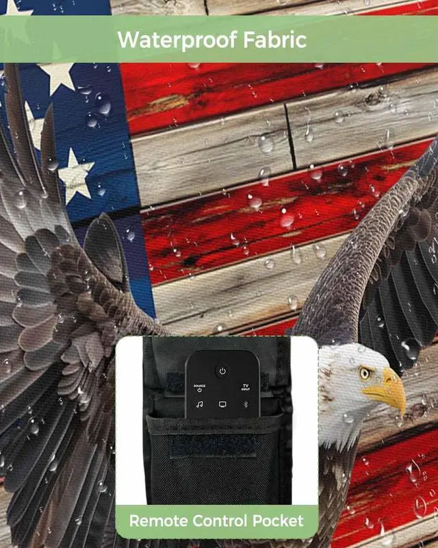 Alt view image 4 of 5 - American Flag Outdoor TV Cover 40"-43" Waterproof & Weatherproof TV Cover for Outside 600D Thick TVs Enclosure Eagle Blue Red USA Flag Retro Flat Television Display Screen Protector with Pocket