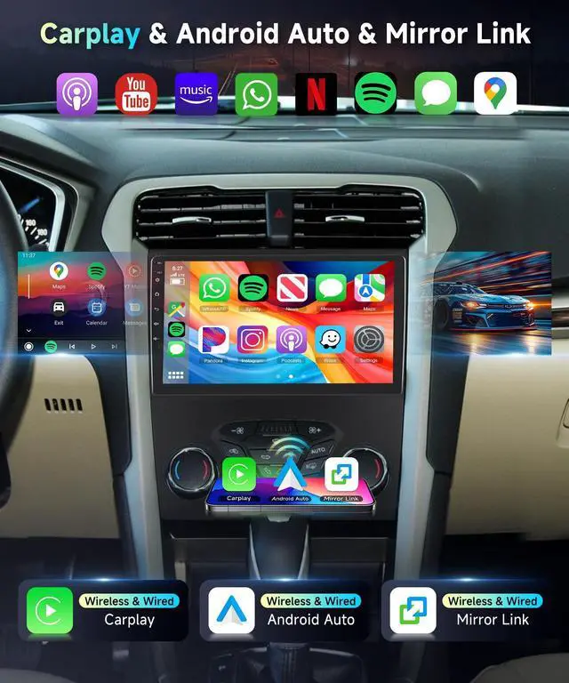 Alt view image 3 of 5 - 5Ghz WiFi 2G+64G for Ford Fusion Mondeo 2013-2019 Radio,Android 15 Build-in DSP EQ Car Stereo with 5.0Bluetooth,Wireless Carplay Android Auto,9inch IPS Touch Screen,IP69k Backup Camera,GPS,FM/R
