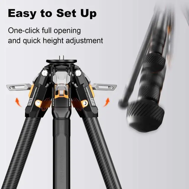 Alt view image 2 of 5 - COMAN T1 Snap-Open Carbon Fiber Tripod, Heavy Duty Tripod for Camera with 44lbs Max Load, Professional Tripod for Telescope DSLR & Mirrorless, Low Angle via Removable Center Column, 62.9 Max Height
