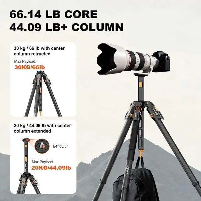Alt view image 3 of 5 - COMAN T1 Snap-Open Carbon Fiber Tripod, Heavy Duty Tripod for Camera with 44lbs Max Load, Professional Tripod for Telescope DSLR & Mirrorless, Low Angle via Removable Center Column, 62.9 Max Height