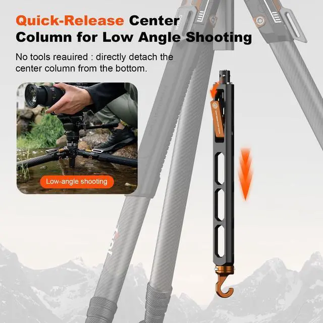 Alt view image 5 of 5 - COMAN T1 Snap-Open Carbon Fiber Tripod, Heavy Duty Tripod for Camera with 44lbs Max Load, Professional Tripod for Telescope DSLR & Mirrorless, Low Angle via Removable Center Column, 62.9 Max Height