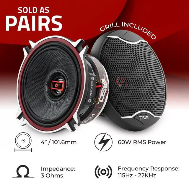 Alt view image 2 of 5 - DS18 EXL-SQ4-4-Inch 3-OHMS High Sound Quality Speaker - Sleek Compact Design with Chrome Finish - Superior Bass Response - 260 WATTS Max - Set of 2, Black