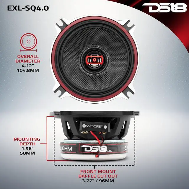 Alt view image 5 of 5 - DS18 EXL-SQ4-4-Inch 3-OHMS High Sound Quality Speaker - Sleek Compact Design with Chrome Finish - Superior Bass Response - 260 WATTS Max - Set of 2, Black
