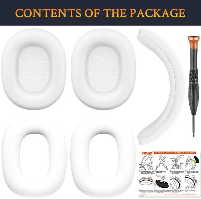 Alt view image 3 of 3 - SOULWIT Ear Pads Cushions + Headband + Silicone Earpads Cover Protector, Replacement Kit for ATH M50, M50X, M50XWH, M50XBT, M50XBT2, M50S/LE Headphones, Replacement Repair Part (White)