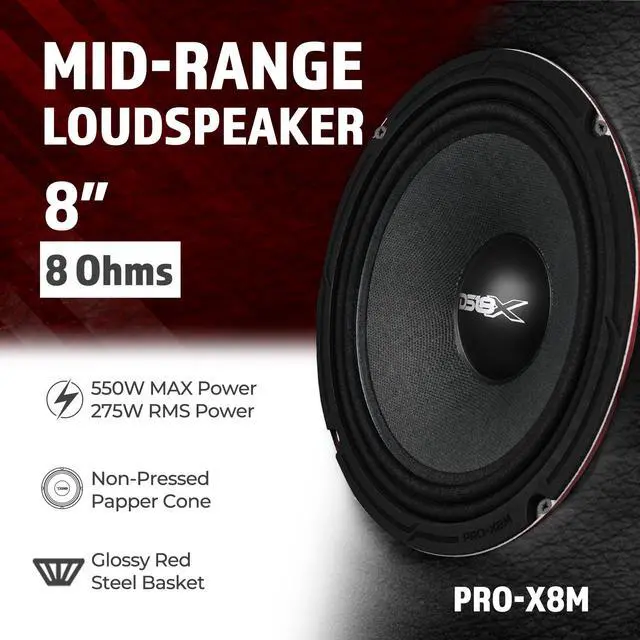 Alt view image 2 of 5 - DS18 PRO-X8M Loudspeaker - 8", Midrange, Red Steel Basket, 550W Max, 275W RMS, 8 Ohms - Premium Quality Audio Door Speakers for Car or Truck Stereo Sound System (1 Speaker), Classic