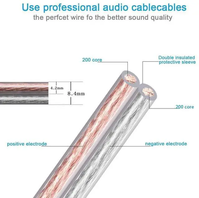 Alt view image 2 of 2 - JORZOR 2 Pack Pin Type Plug to Banana Male Plug Speaker Cable, Audiophile 14 AWG OFC Speaker Wire 2M (6.6FT), 2 Pin to 2 Banana Plug