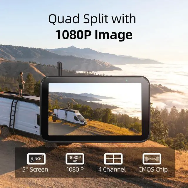 Alt view image 5 of 5 - eRapta RV Backup Camera Wireless System for Furrion with 5-Inch Monitor 1080P, 1 Rear Camera, Wide-View, Video Recording, IR Night Vision, IP69 Waterproof, Plug and Play for Camper -AY5