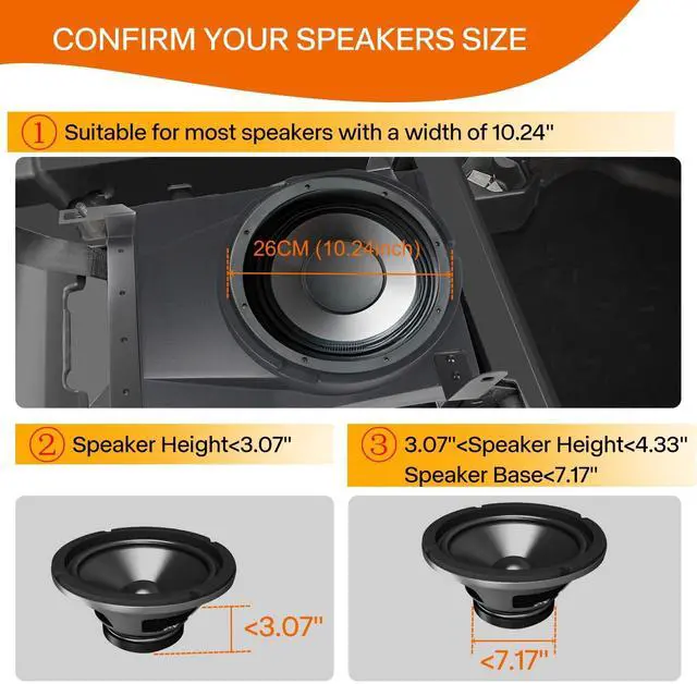 Alt view image 4 of 5 - CUSAUTV 10" Under Seat Speaker Pod Panel for Maverick R, Front Underseat Speaker Enclosures Boxes Pods Mount Compatible with Can Am Maverick R MAX X RS 2024+ Accessories