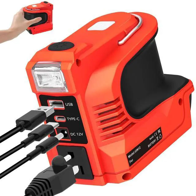 Main image of 220W Power Inverter for Bauer 20V Battery, DC 20V to AC 110-120V Battery Inverter, Charger Adapter w/USB&Type-C&DC Port&AC Outlet&LED Light