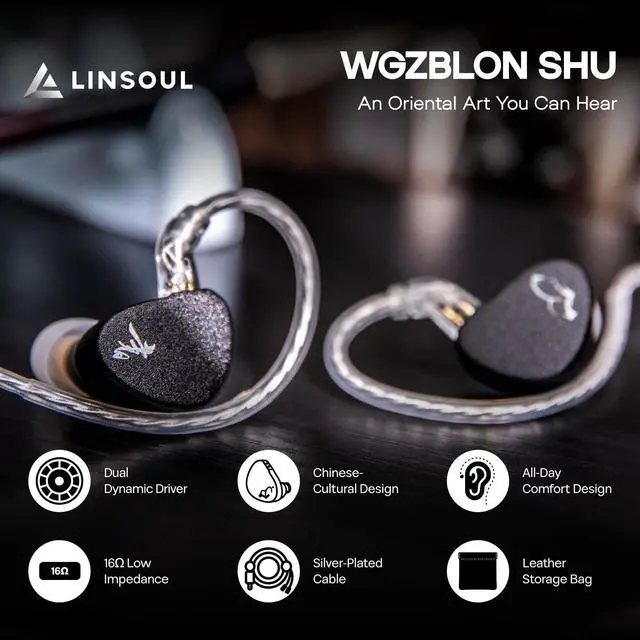 Alt view image 2 of 5 - Linsoul WGZBLON SHU in Ear Monitor,Dual Dynamic Driver HiFi IEM Earphones,Professional DAC Chip Wired Earbuds,Zinc Alloy Shell,High-Purity Silver-Plated Cable for Audiophile (3.5mm with Mic, Black)