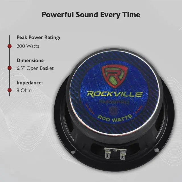 Alt view image 5 of 5 - Rockville RM68PRO Midrange Car Speaker, 6.5, 200W, 8 Ohm, Mid-Bass, Open Basket, Kevlar Cone, CEA Compliant, 90oz Magnet, Perfect for Car Audio