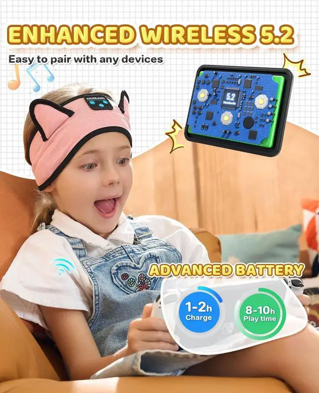 Alt view image 3 of 5 - KIDSBAND Kids Headphones, Baby Headphones for Plane, Bluetooth Headphones Headband for Kids with Wired Playback 3.5 MM Jack for School Girls Boys Children,Kindle Tablet Cellphones Airplane Travel