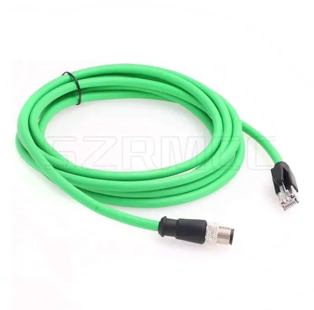 Alt view image 2 of 4 - SZRMCC M12 Ethernet Cable D-Code 4 Pin Male to RJ45 Connector High Flex Cat5e Shielded Waterproof Network Cable for Industrial Camera Sensor (15m,Green)