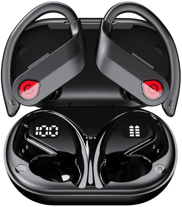 Main image of Bluetooth Headphones Wireless Earbuds 20Hrs Playback In Ear Buds Power Display with ENC Noise Canceling Mic, Last Long,Over-Ear Stereo Bass Earphones with Earhooks for Sports/Workout/RunningRed