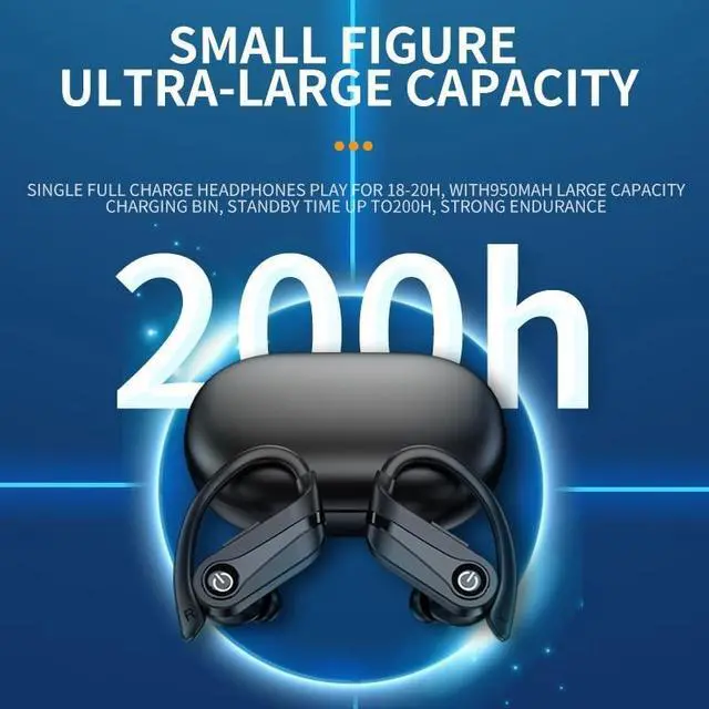 Alt view image 3 of 5 - Bluetooth Headphones Wireless Earbuds 20Hrs Playback In Ear Buds Power Display with ENC Noise Canceling Mic, Last Long,Over-Ear Stereo Bass Earphones with Earhooks for Sports/Workout/RunningRed