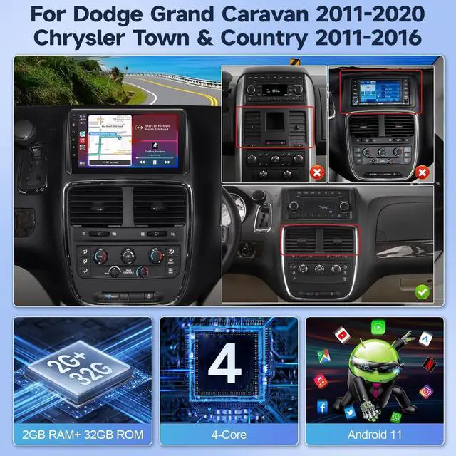 Alt view image 2 of 5 - Leadfan Android Car Radio Stereo for Dodge Grand Caravan 2011-2020 Chrysler Town & Country 2011-2016 Grand Voyager 2011-2015 with Wireless Carplay Android Auto, 9'' Touchscreen WIFI BT GPS Navi