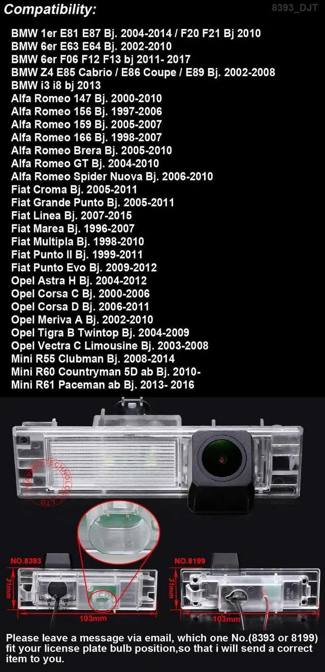 Alt view image 2 of 5 - AHD IP68 1280Pixels 170 Rear View Reversing Camera Compatible with BMW E81 E87 F20 F21 /E63 E64/F12 F13/Z4 E85/E86/E89/Alfa Romeo/Fiat Croma/Grande Punto/Linea/Marea/Opel Astra/Corsa/Mini R55 R60 R6