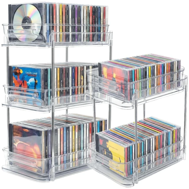 Main image of IPENP Clear CD Organizer, 3-Tier Sliding Drawer Storage Shelf - Holds 72 CDs, Versatile Organizer for VCDs DVDs CDs, Cosmetics, Cups (3-Tier)