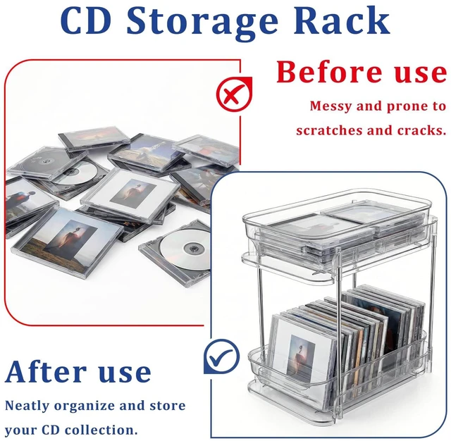 Alt view image 4 of 5 - IPENP Clear CD Organizer, 3-Tier Sliding Drawer Storage Shelf - Holds 72 CDs, Versatile Organizer for VCDs DVDs CDs, Cosmetics, Cups (3-Tier)