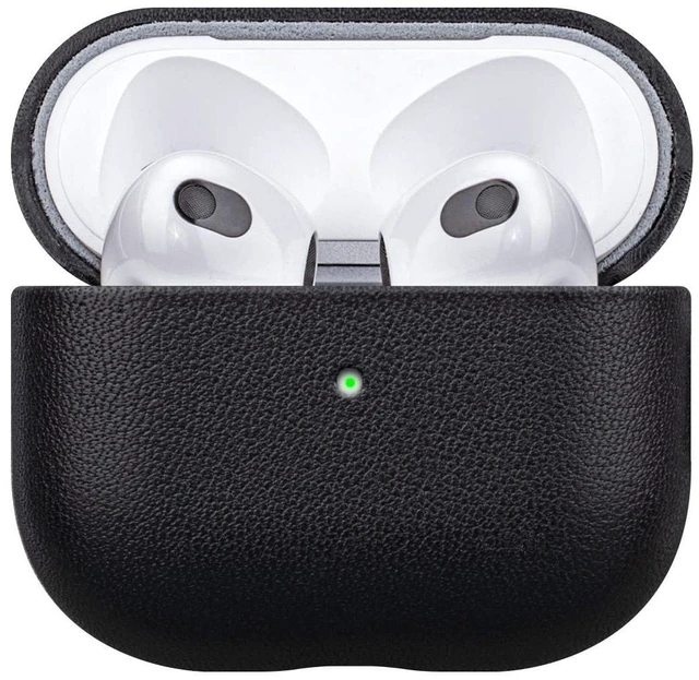 Alt view image 2 of 5 - LOPIE Leather Case Compatible with AirPods 3 (Released in 2021), Handmade Case Fully-Wrapped with Full-Grain Leather, Protective Hard Cover for Gen 3 AirPods (Not for AirPod Pro 3rd Generation), Black