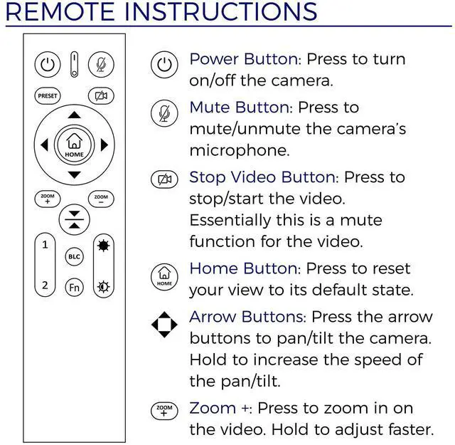 Alt view image 5 of 5 - RETROSUN Replacement Remote Control Compatible with NexiGo N990 4K PTZ Zoomable Webcam