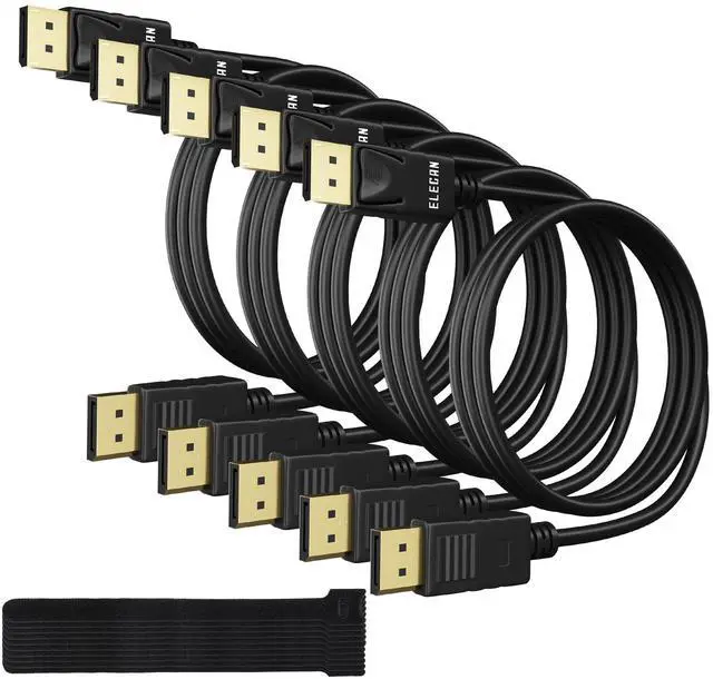 Main image of Elecan VESA Certified 4K DisplayPort 1.2 Cable 10 FT/5 Pack, High-Speed DP to DP Male-to-Male Display Port Cord, 4K@60Hz 2K@165Hz/144Hz,HBR2 HDR HDCP Dolby for Gaming Monitor PC TV NVIDIA AMD+10 Tie
