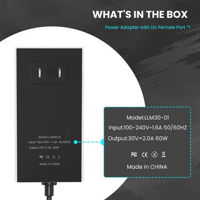 Alt view image 4 of 5 - Terapaton Starlink Mini Charger 60W AC Adapter - 30V 2A Output Charging Wall Plug, Compact Replacement Power Supply for Starlink Mini (Cable Not Included)