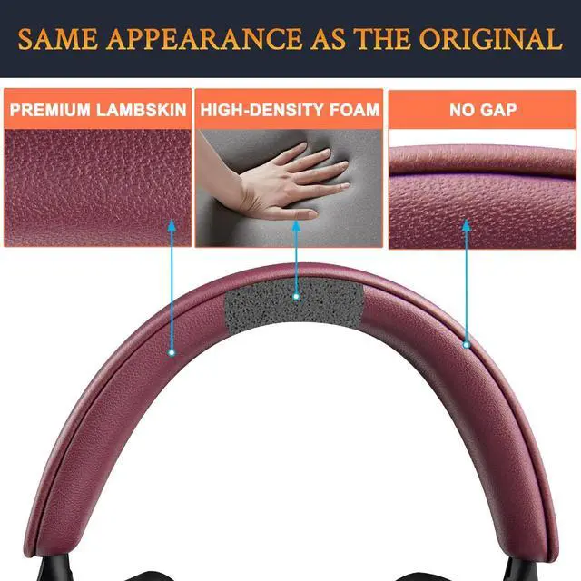 Alt view image 3 of 5 - SOULWIT Lambskin Top+Bottom Headband Cover for Bowers & Wilkins PX8/PX7 s2/PX7 s2e (Do Not Fit PX7) Headphones, Replacement Headstrap Pad Repair Part - Burgundy