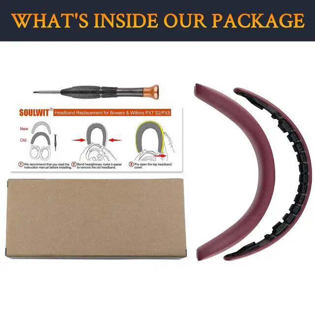 Alt view image 4 of 5 - SOULWIT Lambskin Top+Bottom Headband Cover for Bowers & Wilkins PX8/PX7 s2/PX7 s2e (Do Not Fit PX7) Headphones, Replacement Headstrap Pad Repair Part - Burgundy
