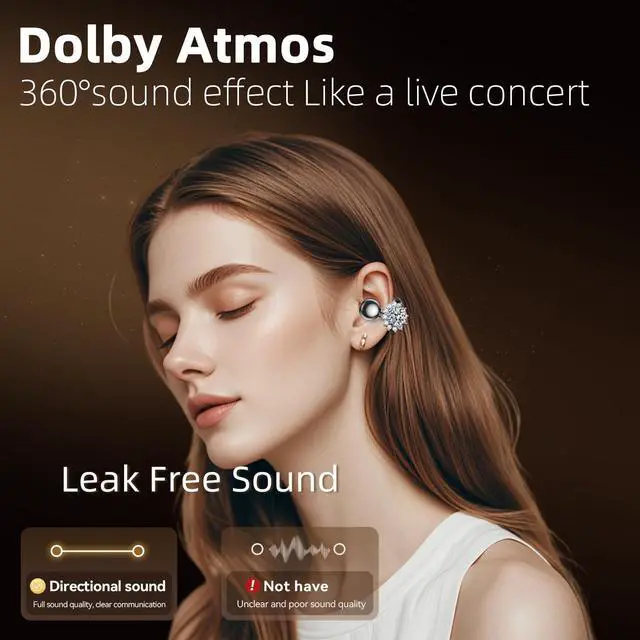 Alt view image 3 of 4 - xzqioue Clip On Earbuds with Jewelry,Comfortable Fit Open Ear Clip-On Headphones,Wireless Bluetooth Ear Cuff Headphones for Women,Removable Clip Earbuds Accessories