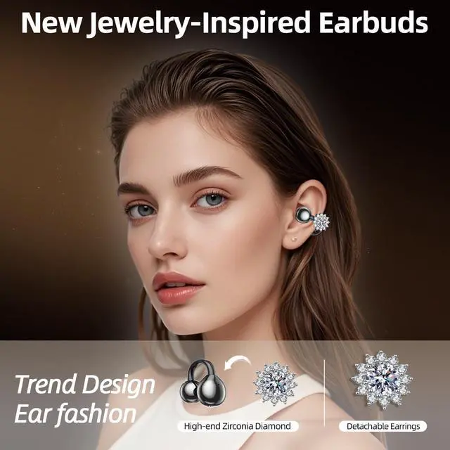 Alt view image 2 of 4 - xzqioue Clip On Earbuds with Jewelry,Comfortable Fit Open Ear Clip-On Headphones,Wireless Bluetooth Ear Cuff Headphones for Women,Removable Clip Earbuds Accessories