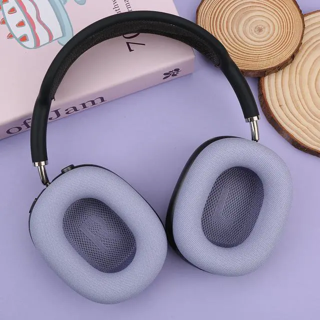Alt view image 4 of 5 - Laselan Upgraded Silicone Ear Cushions for AirPods Max Headphones 2024, Protein Leather Covered Ear Pads with Silicone & Memory Foam and Magnet (Purple)