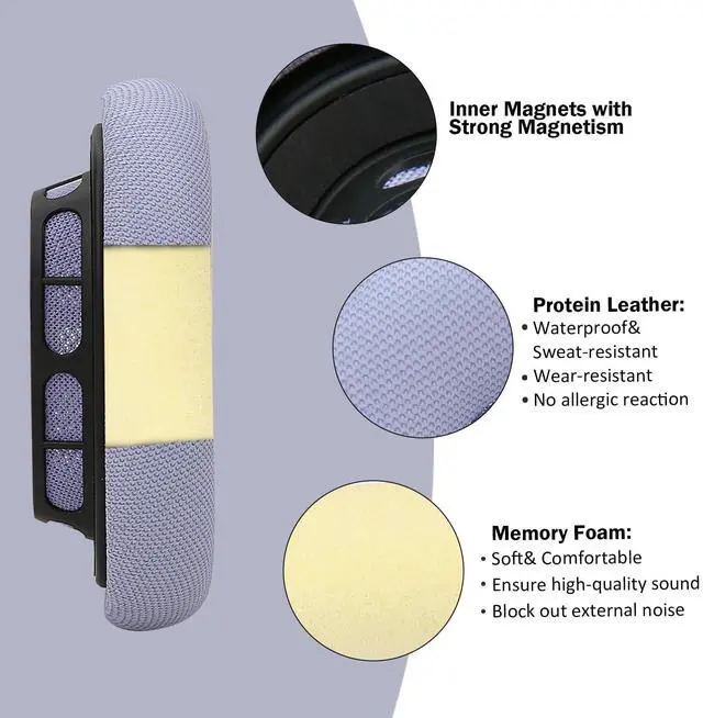 Alt view image 5 of 5 - Laselan Upgraded Silicone Ear Cushions for AirPods Max Headphones 2024, Protein Leather Covered Ear Pads with Silicone & Memory Foam and Magnet (Purple)