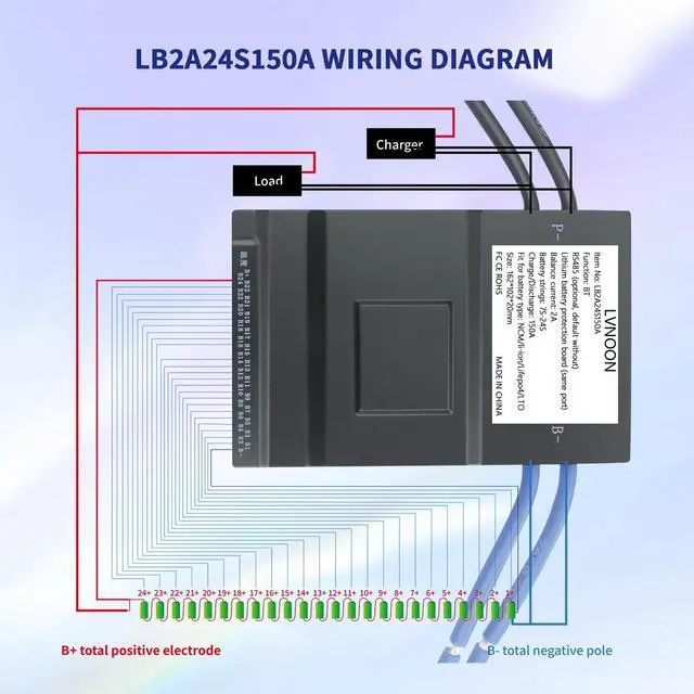 Alt view image 5 of 5 - LVNOON 2A Smart BMSJK Active Balance for Li-ion NCM LFP LiFePo4 LTO Battery Management System 7S 8S 10S 12S 14S 16S 20S 21S 24S150A with APP Control 12V 24V 48V 60V 72V 84V (7-24S, 150A)