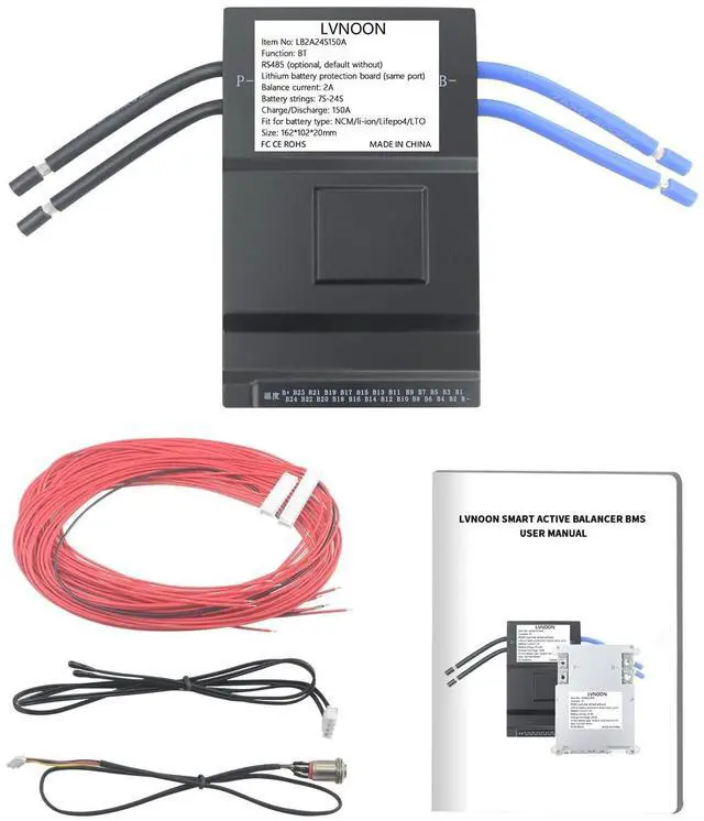 Main image of LVNOON 2A Smart BMSJK Active Balance for Li-ion NCM LFP LiFePo4 LTO Battery Management System 7S 8S 10S 12S 14S 16S 20S 21S 24S150A with APP Control 12V 24V 48V 60V 72V 84V (7-24S, 150A)