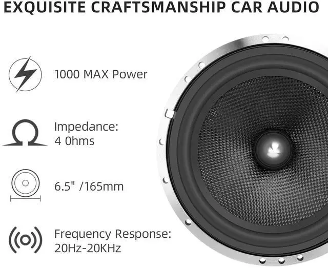 Alt view image 5 of 5 - WDiYA Upgrade 6.5" Car Speakers 1000W Peak Power - High-Performance Carbon Fiber Cone Woofers, Bullet Head Design for Clear Bass & Stereo Sound, Door Audio System (2 Speakers)